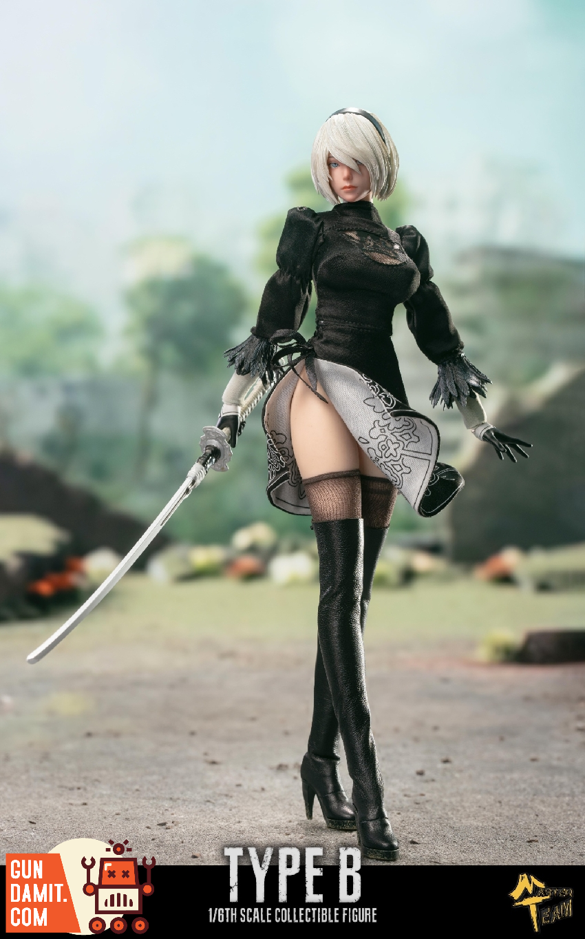 Master Team 1/6 2B figure standing with katana sword outdoors Master Team 1/6 2B figure standing with katana sword outdoors