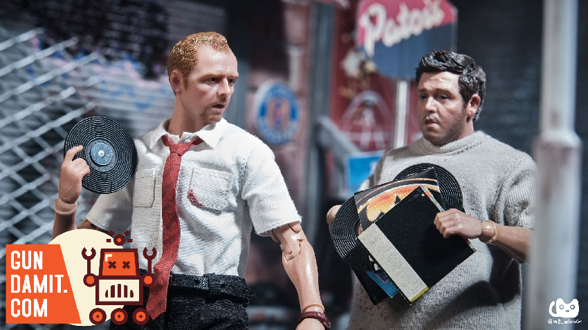 Zombie Slim and Fatty side by side holding weapons in front of store entrance Zombie Slim and Fatty side by side holding weapons in front of store entrance