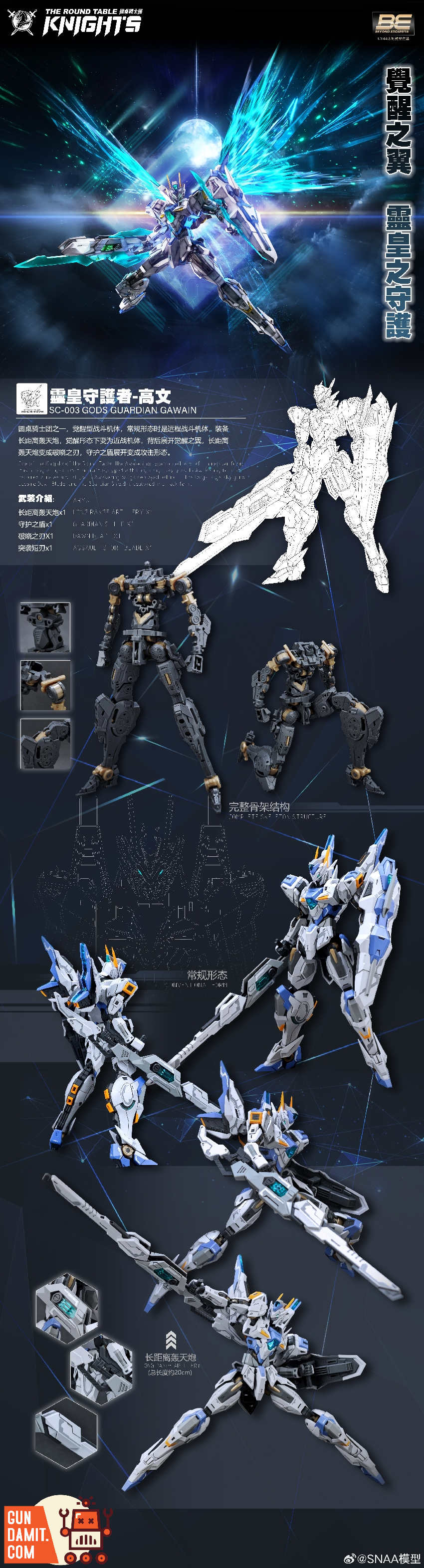 SNAA Model Gawain product page showing blue and dark armor variants with full specifications SNAA Model Gawain product page showing blue and dark armor variants with full specifications