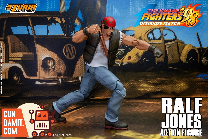 KOF 98 Ralf Jones 1/12 scale figure aerial kick dynamic pose KOF 98 Ralf Jones 1/12 scale figure aerial kick dynamic pose