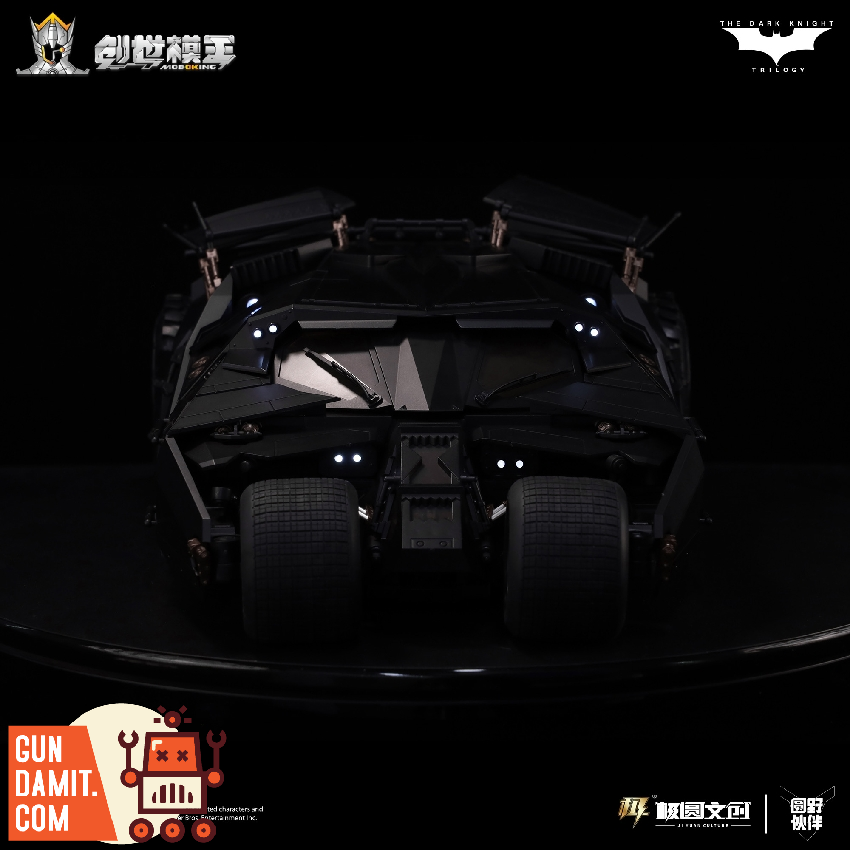 Batmobile Tumbler front view with cockpit open showing LED lighting and interior detail Batmobile Tumbler front view with cockpit open showing LED lighting and interior detail