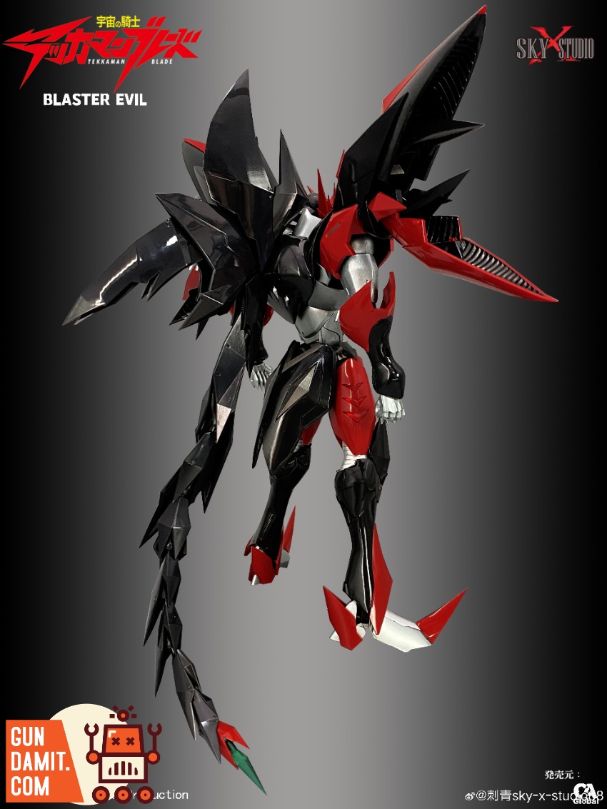 Sky X Studio Tekkaman Evil figure rear view showing wing attachments Sky X Studio Tekkaman Evil figure rear view showing wing attachments