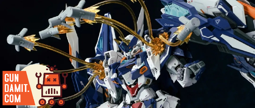 Close-up of Fight Wolf Mega Form mecha with golden energy whips and blue white armor in dynamic pose Close-up of Fight Wolf Mega Form mecha with golden energy whips and blue white armor in dynamic pose