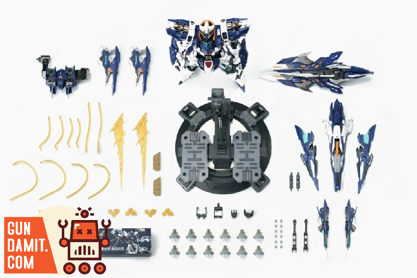 Full parts and accessories layout of Fight Wolf Mega Form including mecha body weapons base and hands Full parts and accessories layout of Fight Wolf Mega Form including mecha body weapons base and hands
