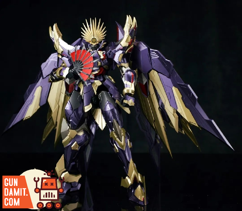 Fire General Oda Nobunaga mecha action pose with purple and gold armor Fire General Oda Nobunaga mecha action pose with purple and gold armor