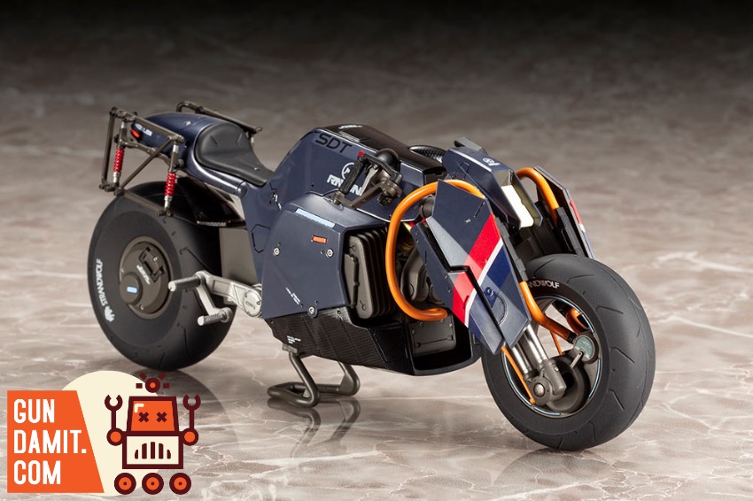 Kotobukiya KP514 Death Stranding Reverse Locomotive side view highlighting dark blue body and orange accents Kotobukiya KP514 Death Stranding Reverse Locomotive side view highlighting dark blue body and orange accents