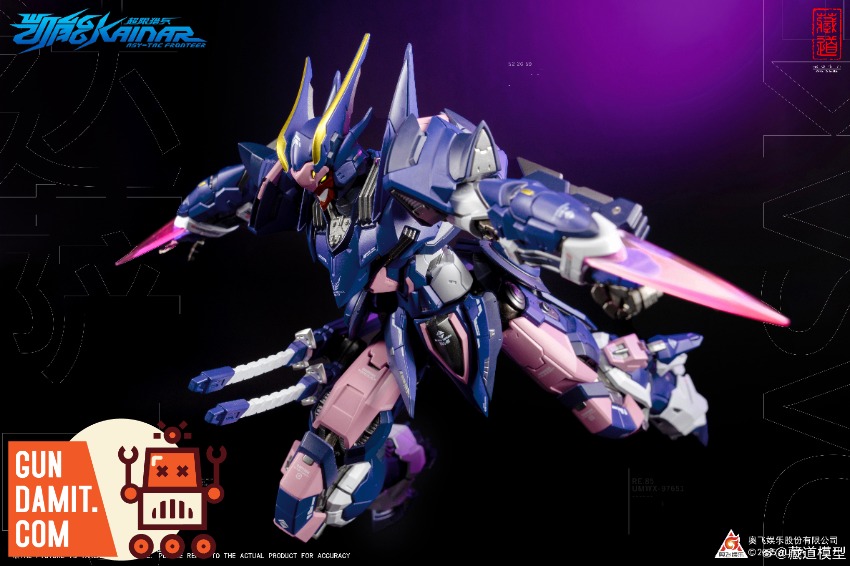 CangDao Kainar Dussack mecha in dynamic attack pose with energy blade and pink beam saber effect CangDao Kainar Dussack mecha in dynamic attack pose with energy blade and pink beam saber effect