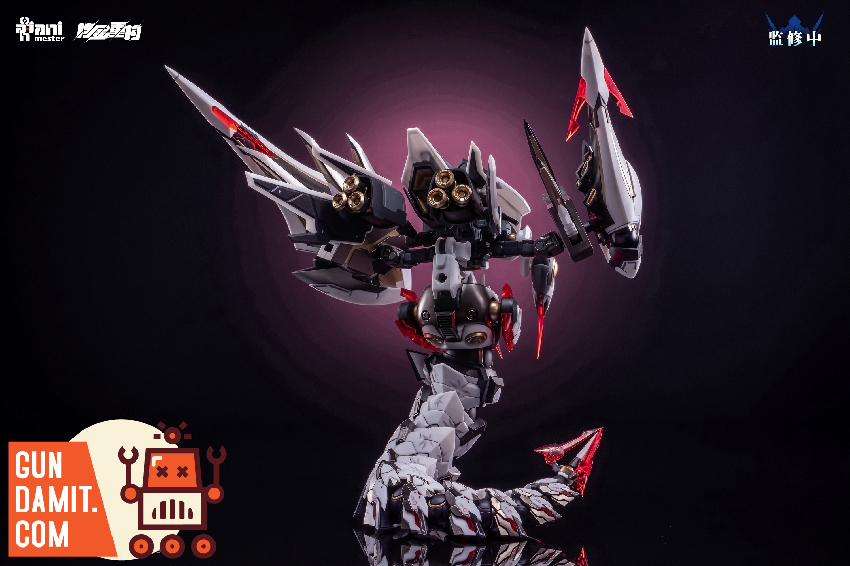Full body side view of Polestars White mecha with large wing binders and red accents under moonlit sky Full body side view of Polestars White mecha with large wing binders and red accents under moonlit sky