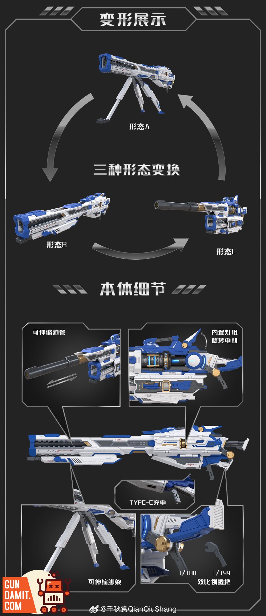 Qianqu Shang 1/100 Electromagnetic Railgun 2.0 Blue Model Kit view 2 Qianqu Shang 1/100 Electromagnetic Railgun 2.0 Blue Model Kit view 2