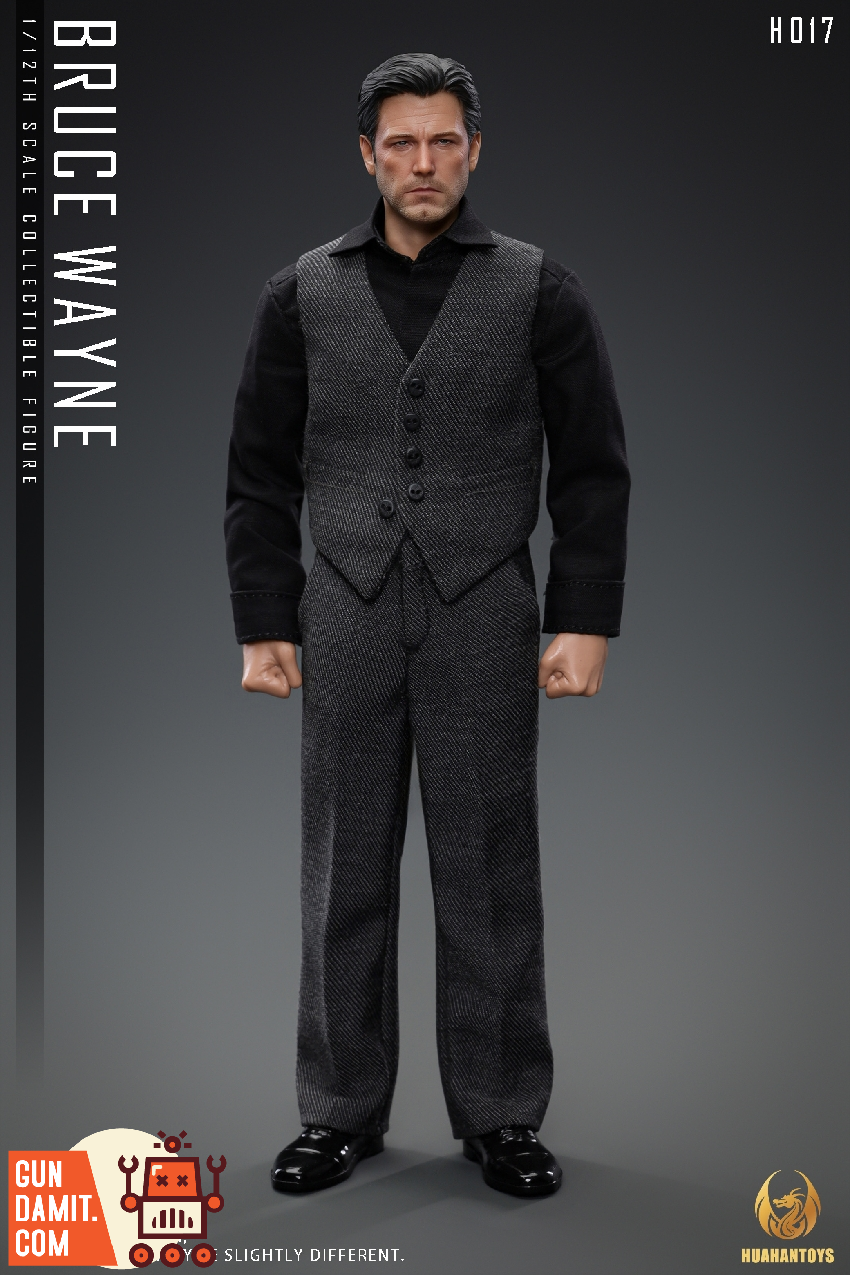 HUAHANTOYS 1/12 H017 Bruce Wayne Grey Vest Outfit Ver. 1/12 scale Bruce Wayne figure wearing grey vest and black shirt. HUAHANTOYS 1/12 H017 Bruce Wayne Grey Vest Outfit Ver. 1/12 scale Bruce Wayne figure wearing grey vest and black shirt.