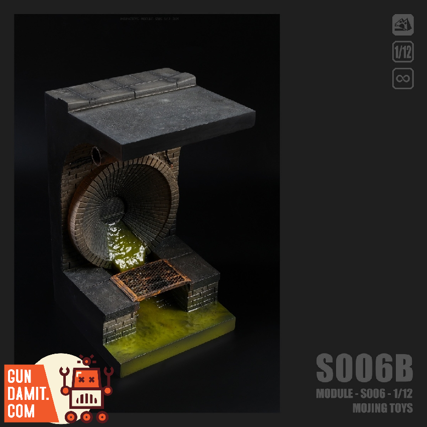 Mojing Toys 1/12 S006B Module Series American Comic Sewer Di Dark sewer diorama with flowing green water and brick details. Mojing Toys 1/12 S006B Module Series American Comic Sewer Di Dark sewer diorama with flowing green water and brick details.