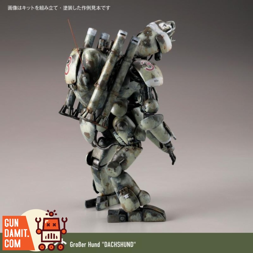 KAIYODO 1/35 Artpla Vicious Dog Robot Defense Force Model Ki A weathered, camouflaged robot model with missile launchers and KAIYODO 1/35 Artpla Vicious Dog Robot Defense Force Model Ki A weathered, camouflaged robot model with missile launchers and