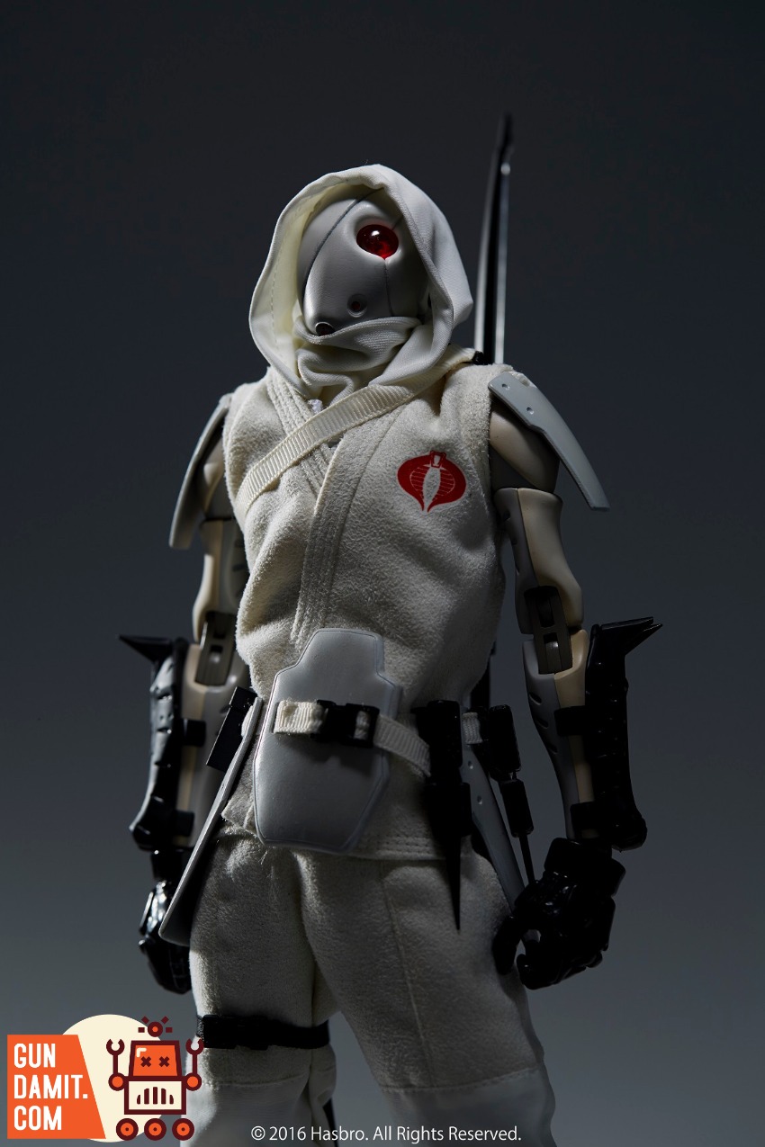 Sentinel Toys 1/6 East Asia Heavy Industries Synthetic Human White-clad figure with red eye and hood, holding weapons, agains Sentinel Toys 1/6 East Asia Heavy Industries Synthetic Human White-clad figure with red eye and hood, holding weapons, agains