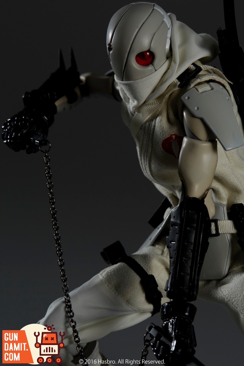 Sentinel Toys 1/6 East Asia Heavy Industries Synthetic Human Storm Shadow action figure with chain weapon in dynamic pose. Sentinel Toys 1/6 East Asia Heavy Industries Synthetic Human Storm Shadow action figure with chain weapon in dynamic pose.