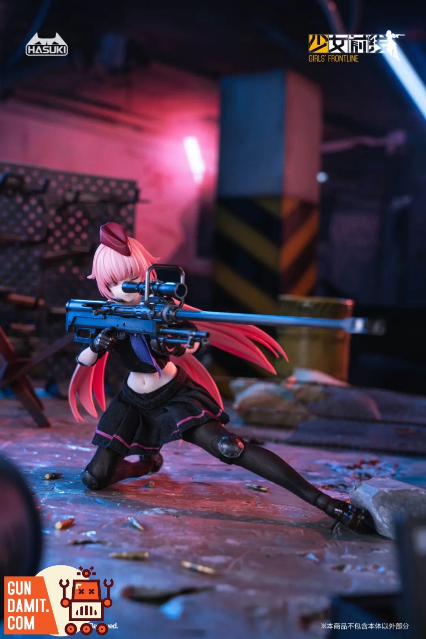 HASUKI x Girls' Frontline PA011 1/12 NTW-20 Sniper Rifle Gir A pink-haired anime girl crouches, aiming a large sniper rifle i HASUKI x Girls' Frontline PA011 1/12 NTW-20 Sniper Rifle Gir A pink-haired anime girl crouches, aiming a large sniper rifle i