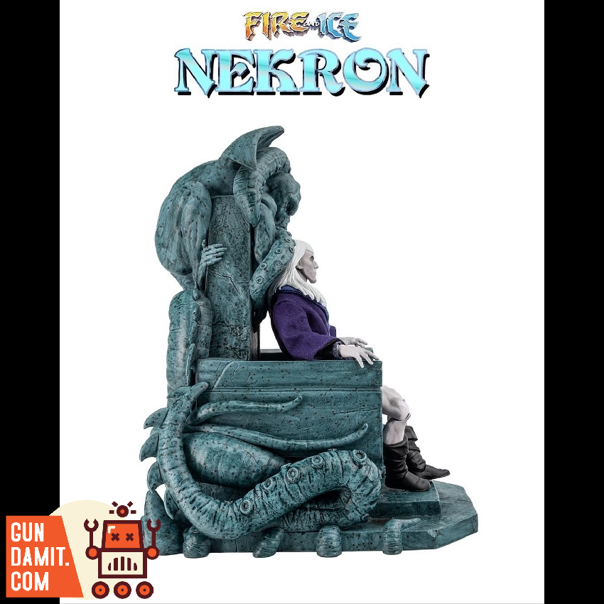 Frazetta Girls 1/12 Nekron with Throne Ver. Detailed Nekron figure seated on intricate, serpent-themed throne, Fire and Ice b Frazetta Girls 1/12 Nekron with Throne Ver. Detailed Nekron figure seated on intricate, serpent-themed throne, Fire and Ice b