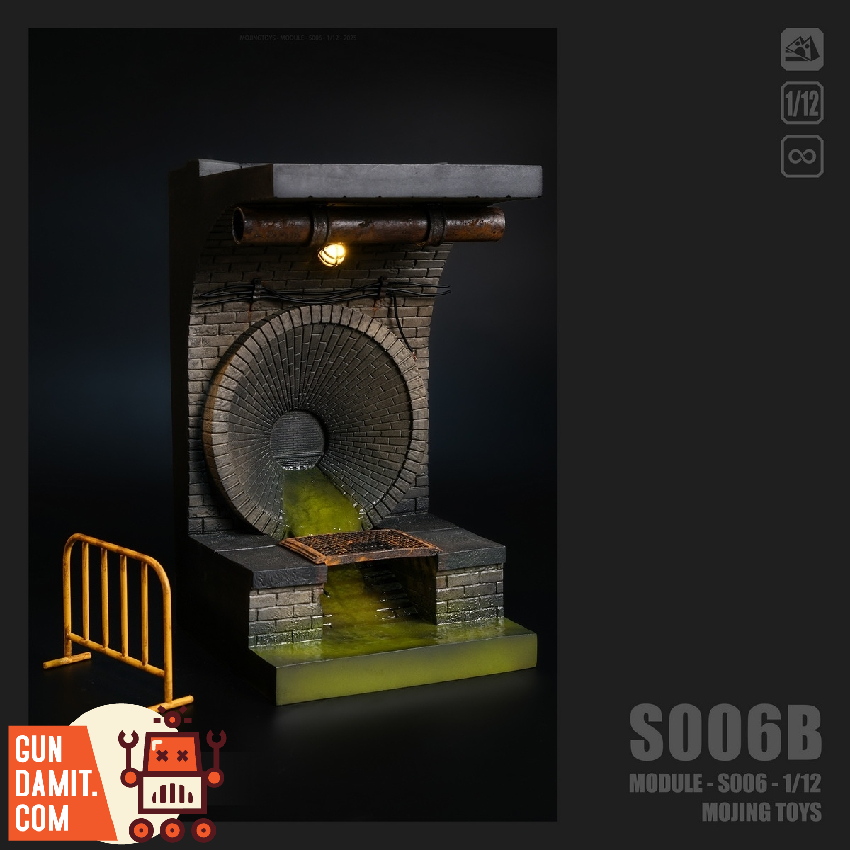 Mojing Toys 1/12 S006B Module Series American Comic Sewer Di Detailed sewer diorama with brick arch, rusty pipe, and yellow b Mojing Toys 1/12 S006B Module Series American Comic Sewer Di Detailed sewer diorama with brick arch, rusty pipe, and yellow b