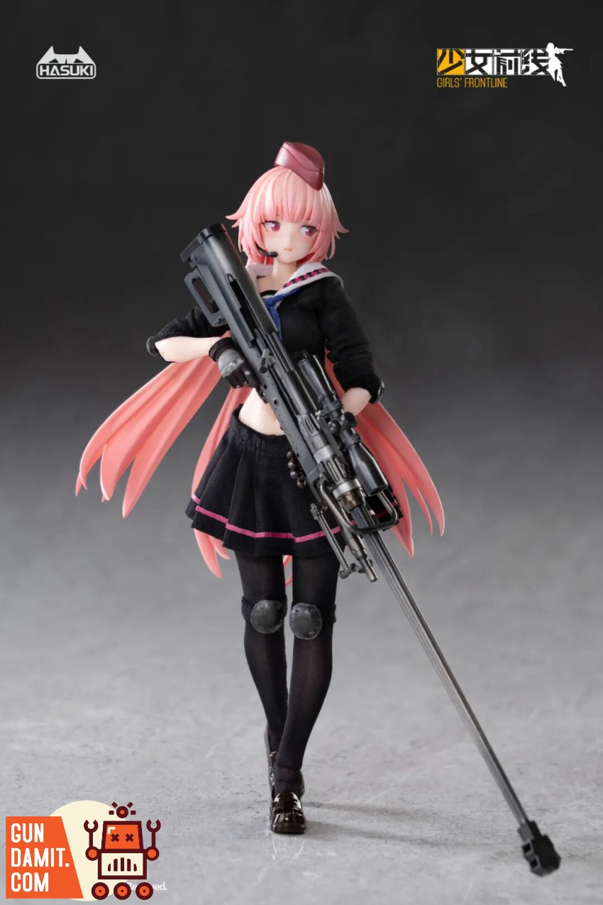 HASUKI x Girls' Frontline PA011 1/12 NTW-20 Sniper Rifle Gir Pink-haired anime girl holds large sniper rifle in black outfit. HASUKI x Girls' Frontline PA011 1/12 NTW-20 Sniper Rifle Gir Pink-haired anime girl holds large sniper rifle in black outfit.