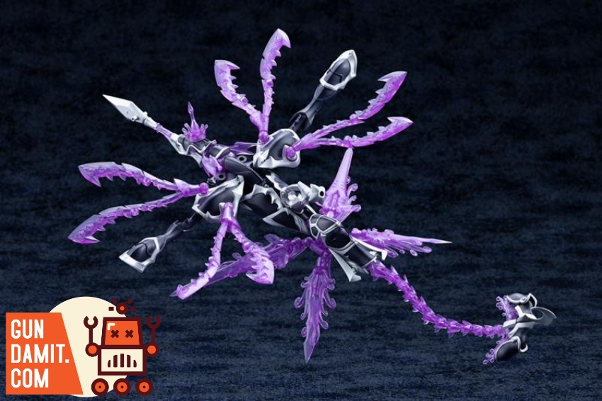 Kotobukiya AS010 Xeno Alma Arcanadia Fusion Beast Tide Orcot Purple and silver mechanical creature with multiple limbs and a Kotobukiya AS010 Xeno Alma Arcanadia Fusion Beast Tide Orcot Purple and silver mechanical creature with multiple limbs and a