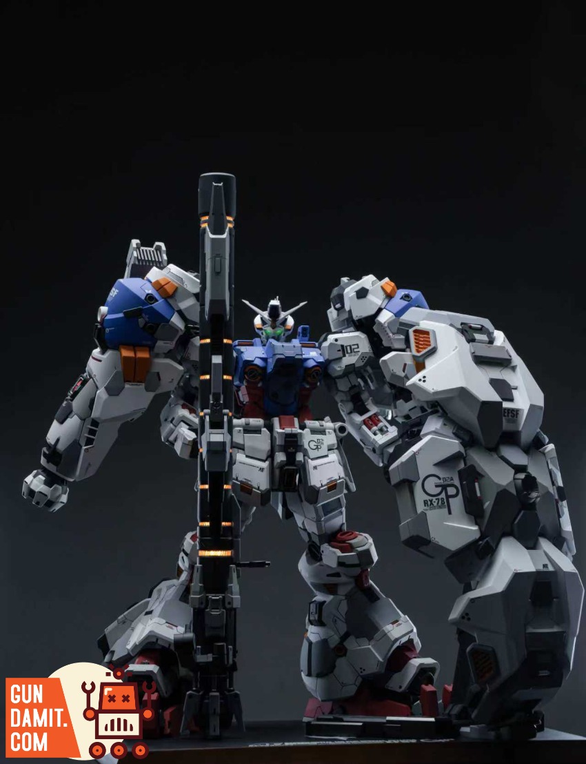 XXtoys Studio 1/48 Physalis Standard Version A detailed Gundam model stands with a large gun and shield. XXtoys Studio 1/48 Physalis Standard Version A detailed Gundam model stands with a large gun and shield.