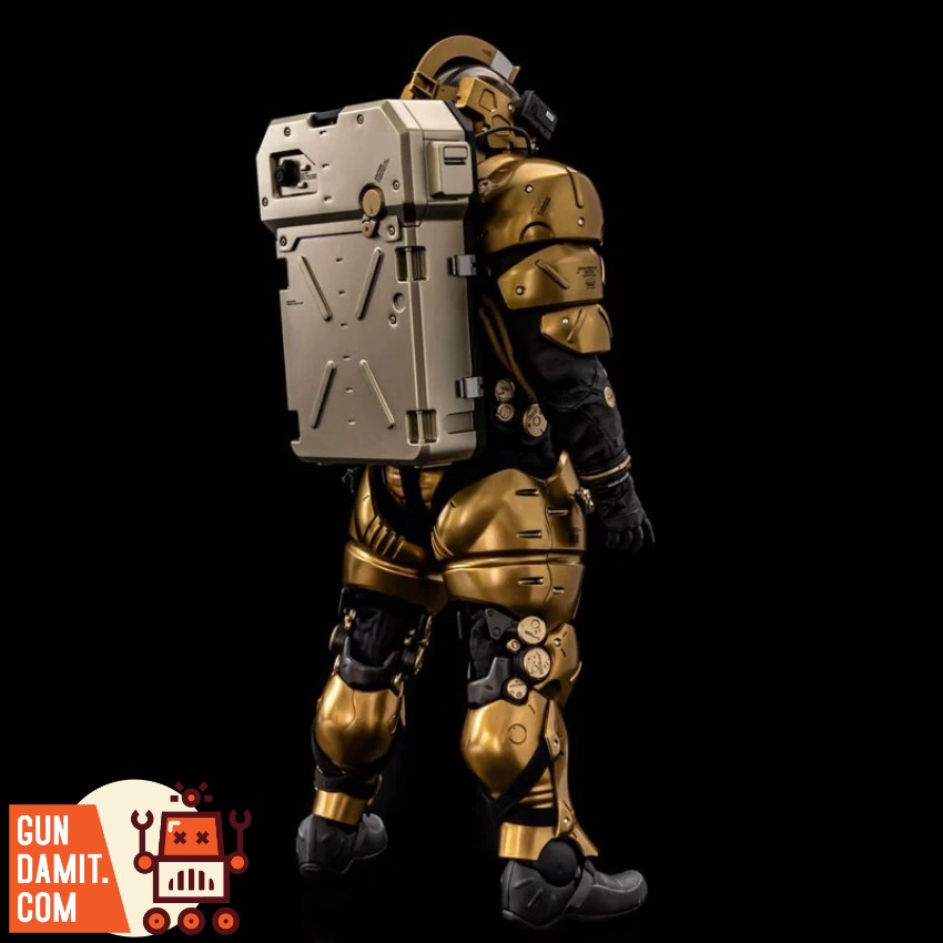 Sentinel Toys Kojima Productions Death Stranding Golden Lude Golden armored figure with backpack, black accents, and detailed Sentinel Toys Kojima Productions Death Stranding Golden Lude Golden armored figure with backpack, black accents, and detailed