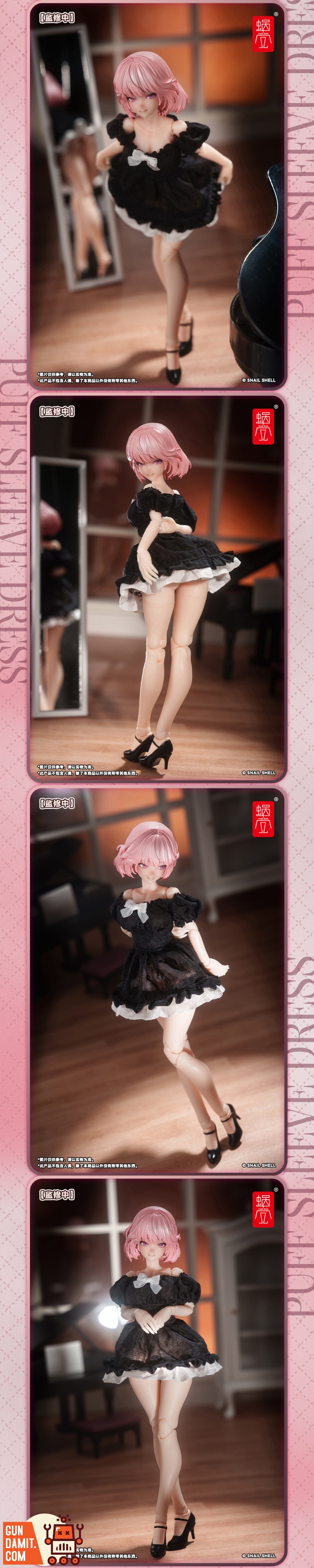 SS-SILKDRESS-BV Black Dress - side view Snail Shell 1/12 Silk Dress Black - side view