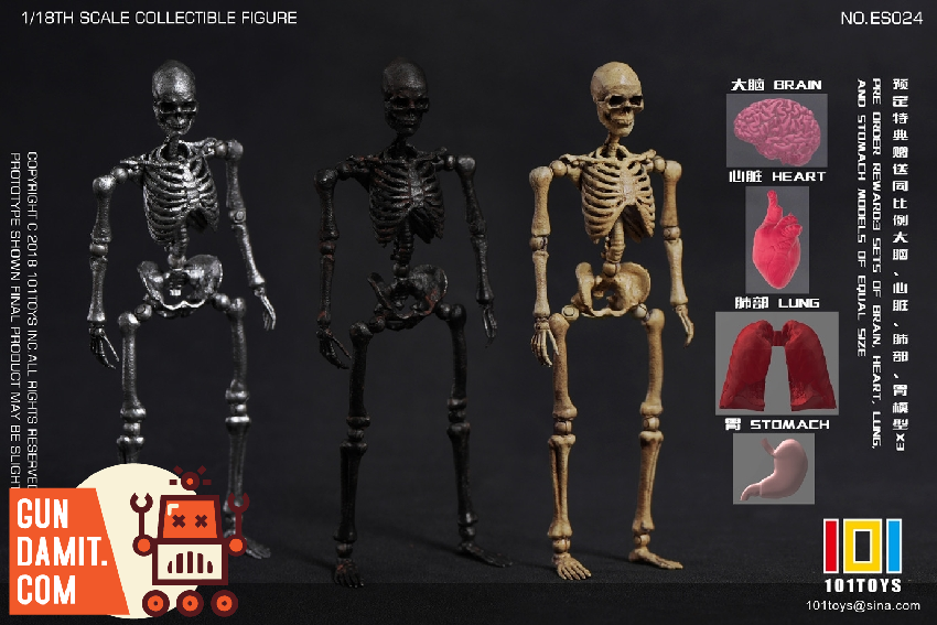 101-ES024 Skeleton Body Set - front view 101TOYS ES024 Mini Skeleton Set of 3 - front view