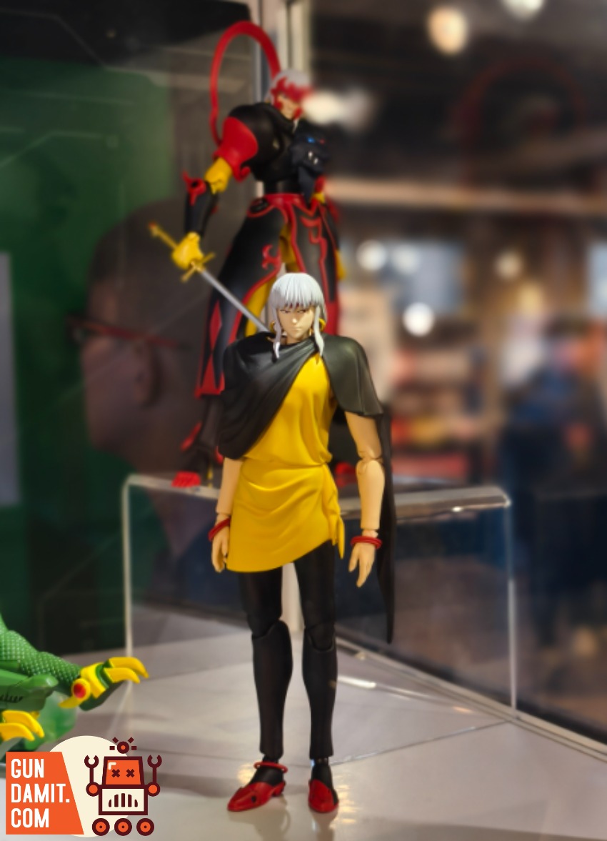 YoloPark AMK Pro Series Shurato Gai Model Kit Anime-style action figure with white hair, yellow shirt, black cape, red shoes. YoloPark AMK Pro Series Shurato Gai Model Kit Anime-style action figure with white hair, yellow shirt, black cape, red shoes.