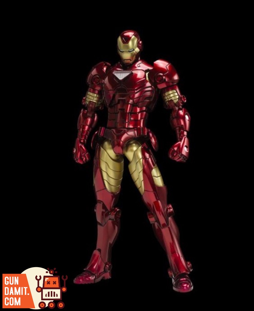 Sentinel Iron Armorize Iron Man Extremis Armor Metallic Comi Red and gold Iron Man figure with metallic finish on black backg Sentinel Iron Armorize Iron Man Extremis Armor Metallic Comi Red and gold Iron Man figure with metallic finish on black backg