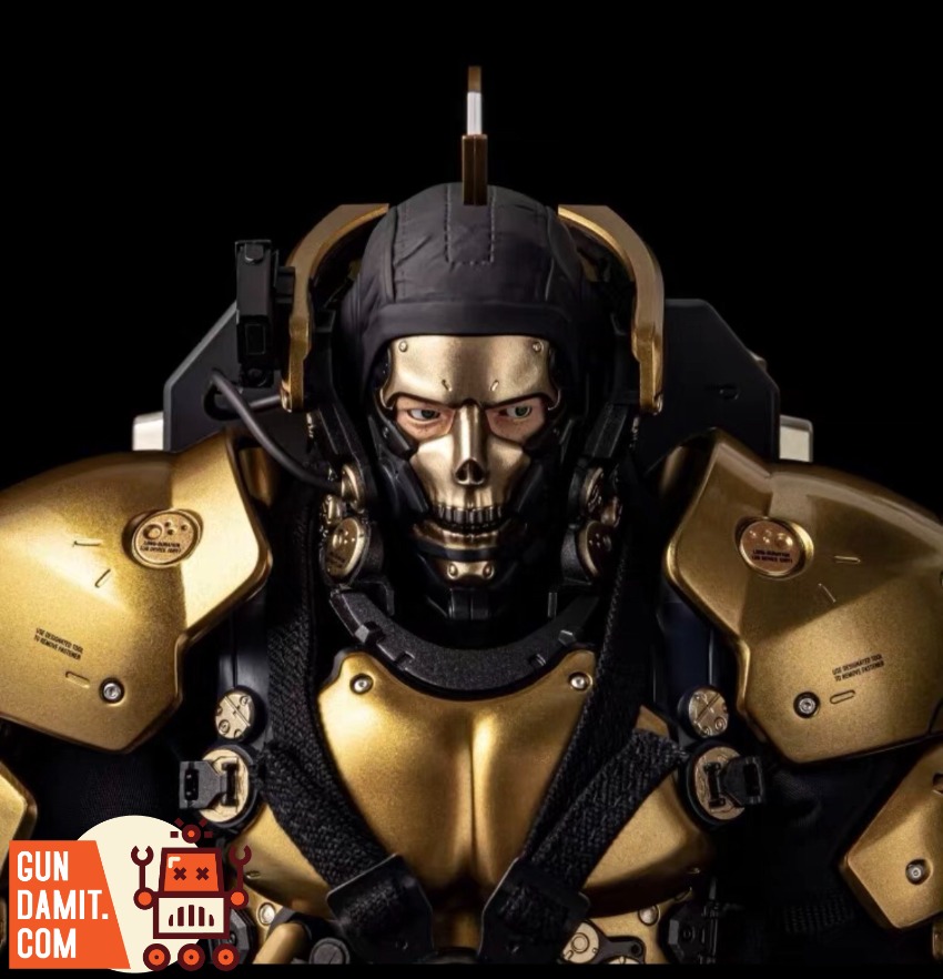 Sentinel Toys Kojima Productions Death Stranding Golden Lude Golden armored figure with intricate details and dark accents, S Sentinel Toys Kojima Productions Death Stranding Golden Lude Golden armored figure with intricate details and dark accents, S