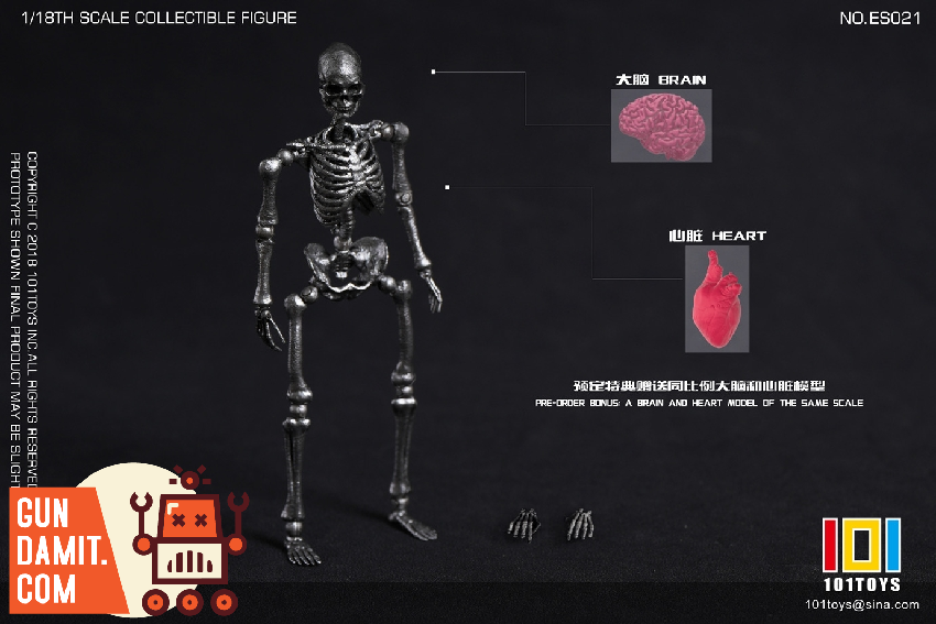 101-ES021 Skeleton Body Silver - side view 101TOYS ES021 Mini Skeleton Silver - side view