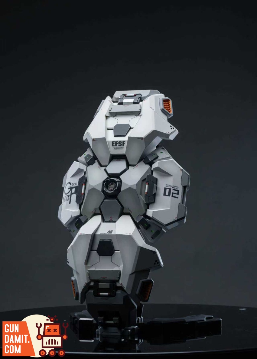 XXtoys Studio 1/48 Physalis Standard Version White and gray robotic figure with hexagonal markings on black stand. XXtoys Studio 1/48 Physalis Standard Version White and gray robotic figure with hexagonal markings on black stand.