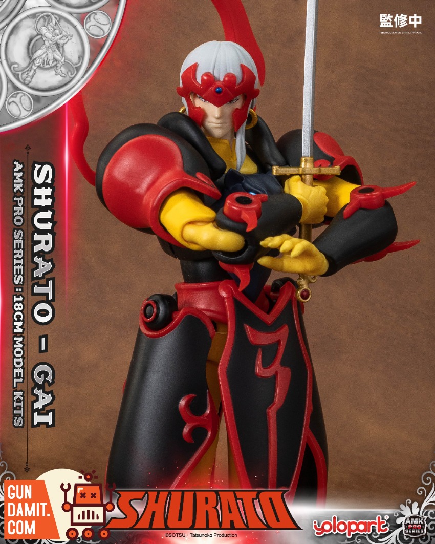 YoloPark AMK Pro Series Shurato Gai Model Kit Shurato Gai model kit features a warrior with a sword and red armor. YoloPark AMK Pro Series Shurato Gai Model Kit Shurato Gai model kit features a warrior with a sword and red armor.