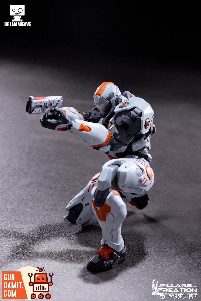 Dream Weave POC-001 Kane Power Armor aiming pistol kneeling pose Dream Weave POC-001 Kane Power Armor aiming pistol kneeling pose