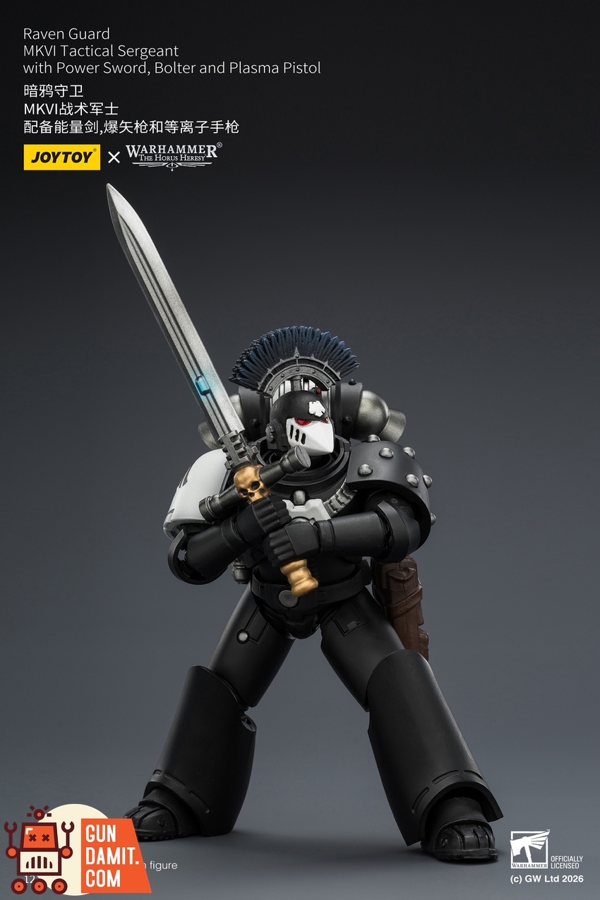 JoyToy JT03950 1/18 Warhammer The Horus Heresy Raven Guard MkVI Tactical Sergeant with Power Sword, Bolter and Plasma Pistol - View 7 JoyToy JT03950 1/18 Warhammer The Horus Heresy Raven Guard MkVI Tactical Sergeant with Power Sword, Bolter and Plasma Pistol - View 7