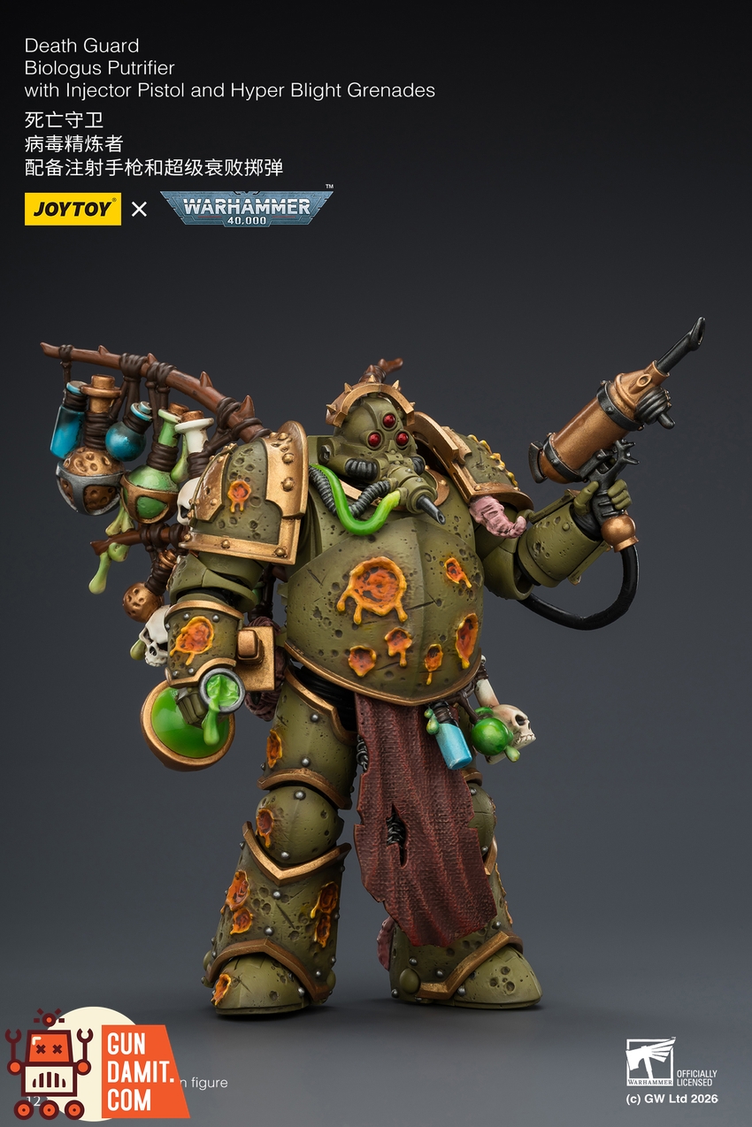 JoyToy JT03981 1/18 Warhammer 40K Death Guard Biologus Putrifier with Injector Pistol and Hyper Blight Grenades - View 3 JoyToy JT03981 1/18 Warhammer 40K Death Guard Biologus Putrifier with Injector Pistol and Hyper Blight Grenades - View 3