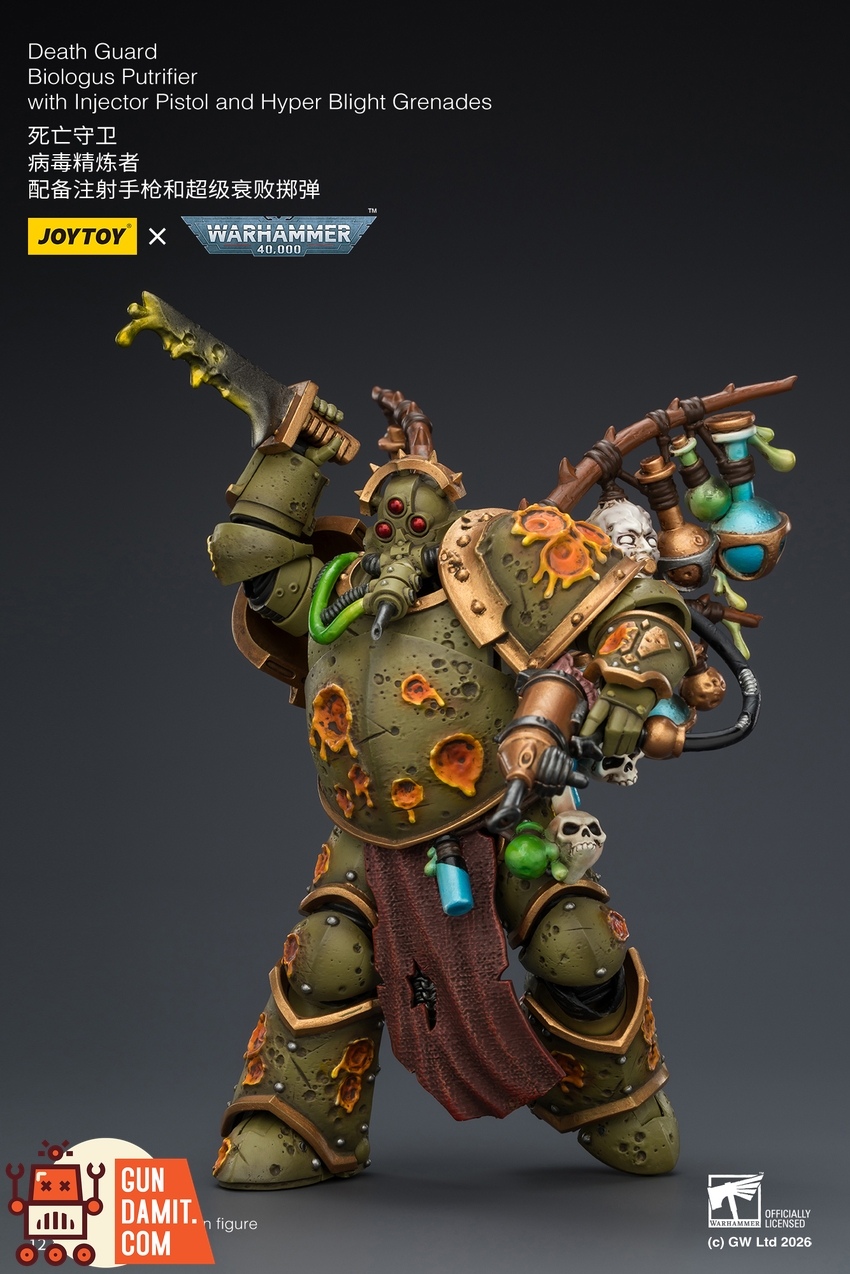 JoyToy JT03981 1/18 Warhammer 40K Death Guard Biologus Putrifier with Injector Pistol and Hyper Blight Grenades - View 8 JoyToy JT03981 1/18 Warhammer 40K Death Guard Biologus Putrifier with Injector Pistol and Hyper Blight Grenades - View 8