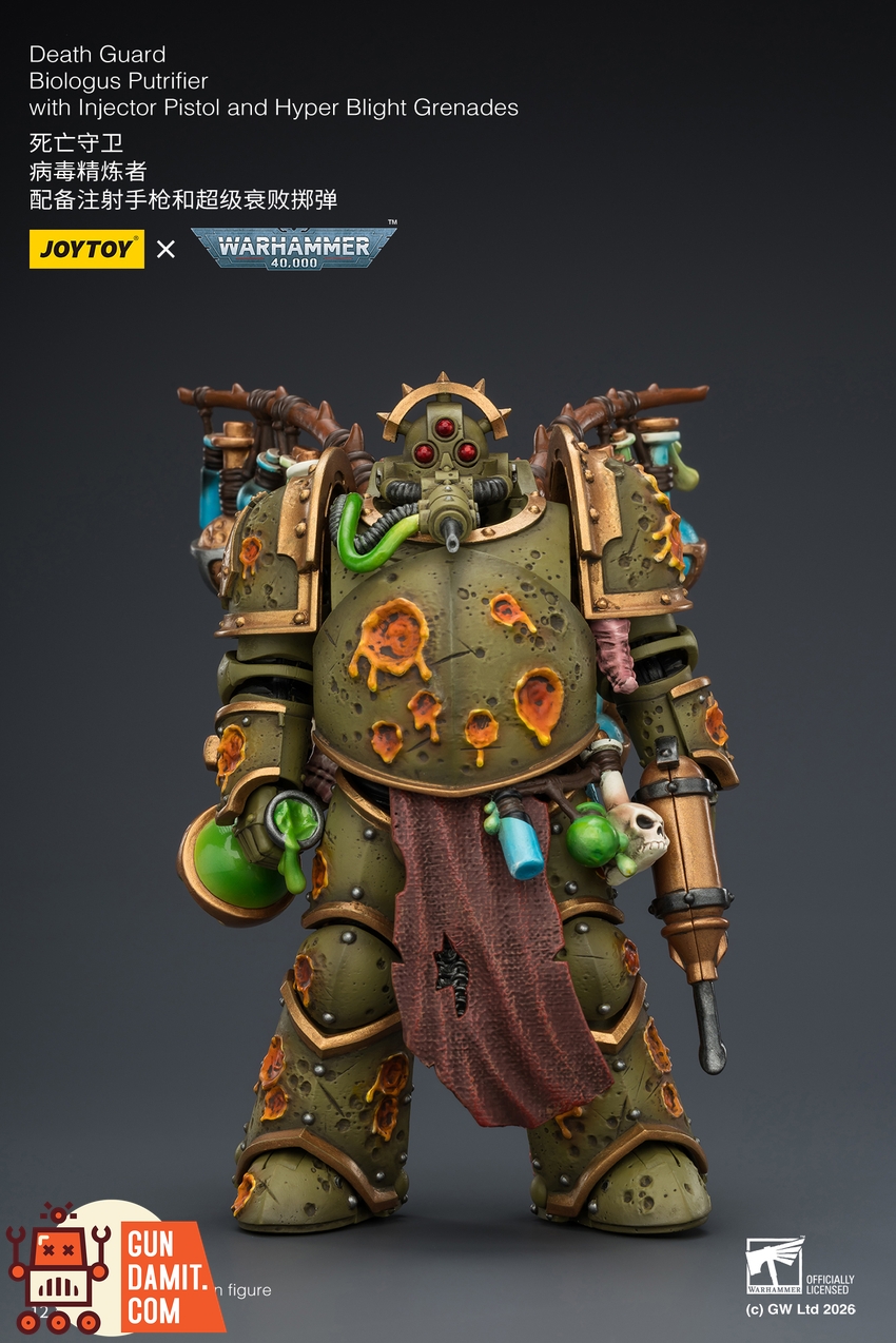 JoyToy JT03981 1/18 Warhammer 40K Death Guard Biologus Putrifier with Injector Pistol and Hyper Blight Grenades - View 2 JoyToy JT03981 1/18 Warhammer 40K Death Guard Biologus Putrifier with Injector Pistol and Hyper Blight Grenades - View 2