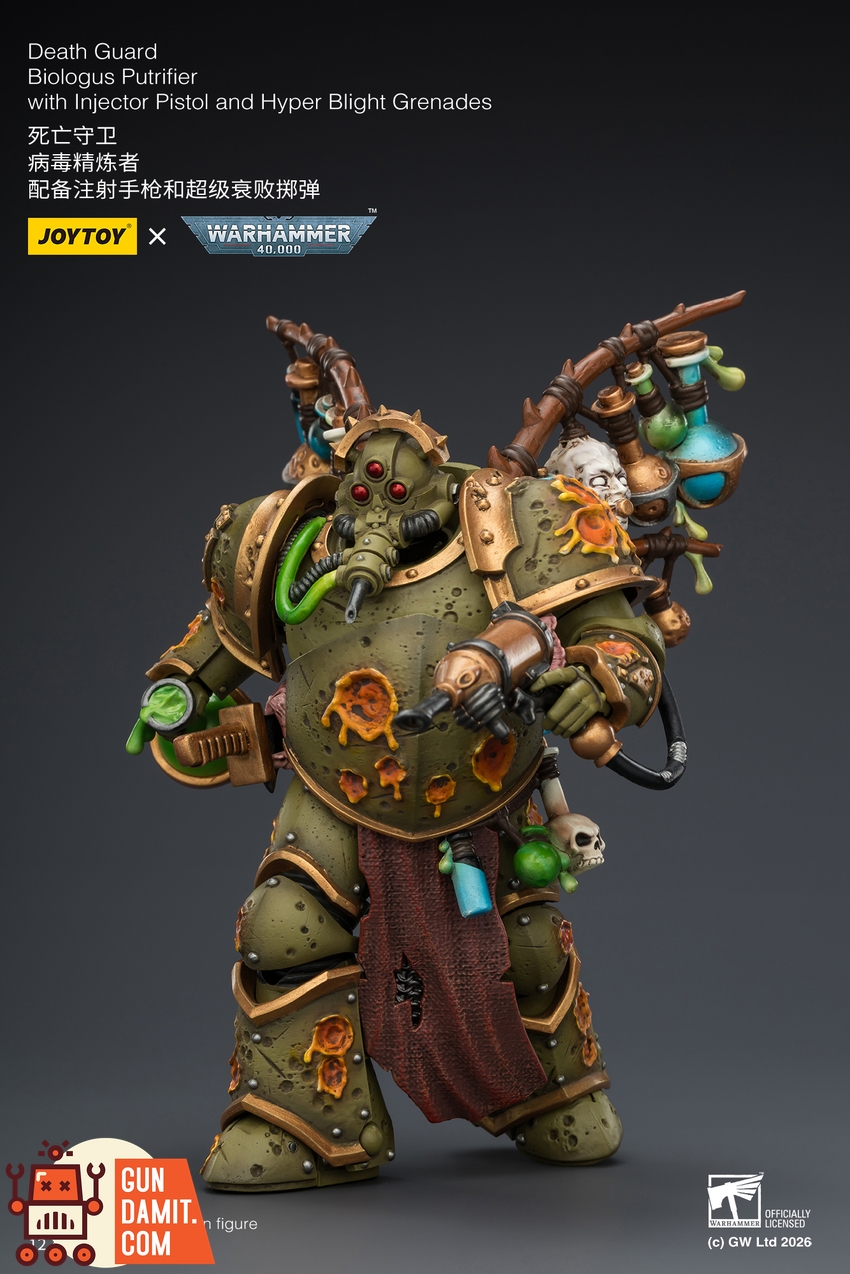 JoyToy JT03981 1/18 Warhammer 40K Death Guard Biologus Putrifier with Injector Pistol and Hyper Blight Grenades - View 6 JoyToy JT03981 1/18 Warhammer 40K Death Guard Biologus Putrifier with Injector Pistol and Hyper Blight Grenades - View 6