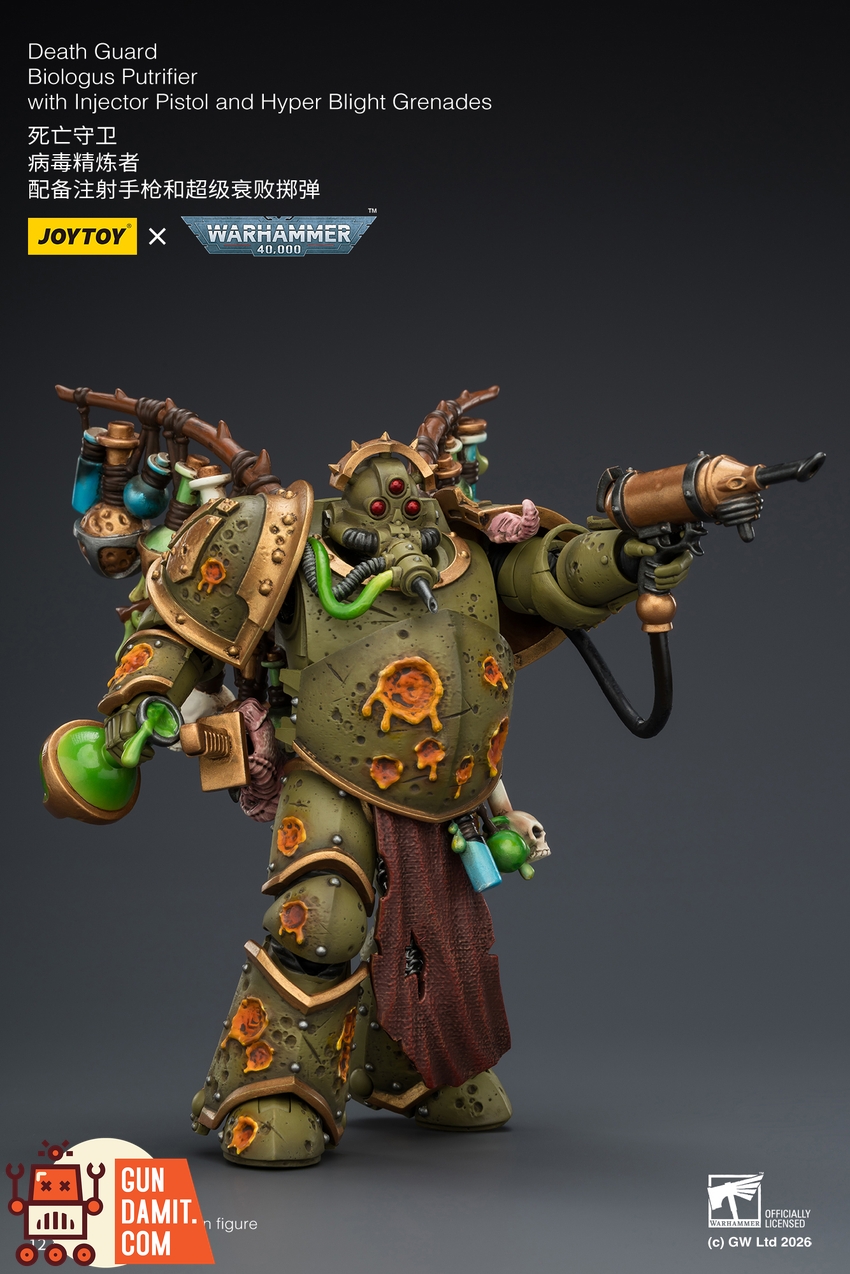 JoyToy JT03981 1/18 Warhammer 40K Death Guard Biologus Putrifier with Injector Pistol and Hyper Blight Grenades - View 5 JoyToy JT03981 1/18 Warhammer 40K Death Guard Biologus Putrifier with Injector Pistol and Hyper Blight Grenades - View 5