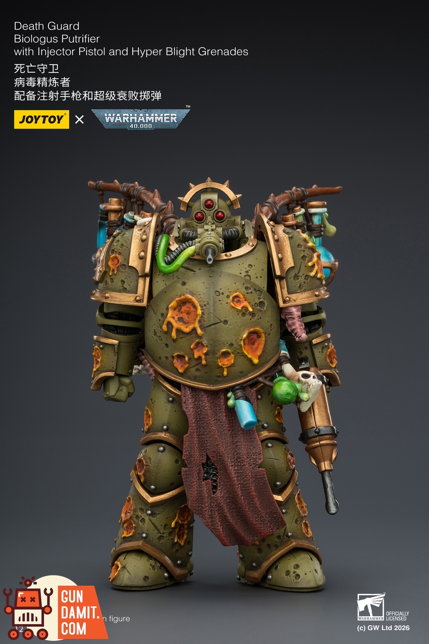 JoyToy JT03981 1/18 Warhammer 40K Death Guard Biologus Putrifier with Injector Pistol and Hyper Blight Grenades - View 1 JoyToy JT03981 1/18 Warhammer 40K Death Guard Biologus Putrifier with Injector Pistol and Hyper Blight Grenades - View 1