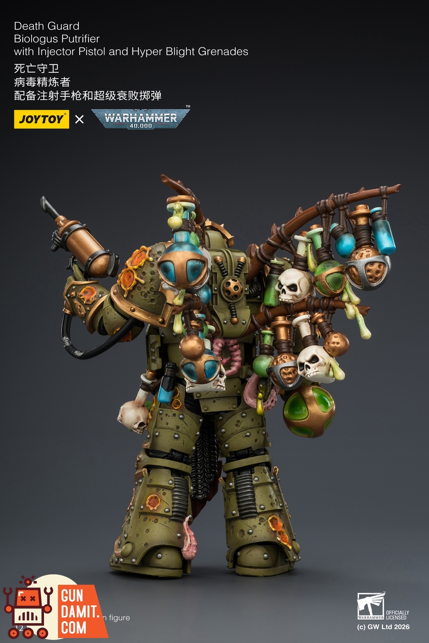 JoyToy JT03981 1/18 Warhammer 40K Death Guard Biologus Putrifier with Injector Pistol and Hyper Blight Grenades - View 4 JoyToy JT03981 1/18 Warhammer 40K Death Guard Biologus Putrifier with Injector Pistol and Hyper Blight Grenades - View 4