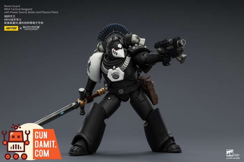 JoyToy JT03950 1/18 Warhammer The Horus Heresy Raven Guard MkVI Tactical Sergeant with Power Sword, Bolter and Plasma Pistol - View 5 JoyToy JT03950 1/18 Warhammer The Horus Heresy Raven Guard MkVI Tactical Sergeant with Power Sword, Bolter and Plasma Pistol - View 5
