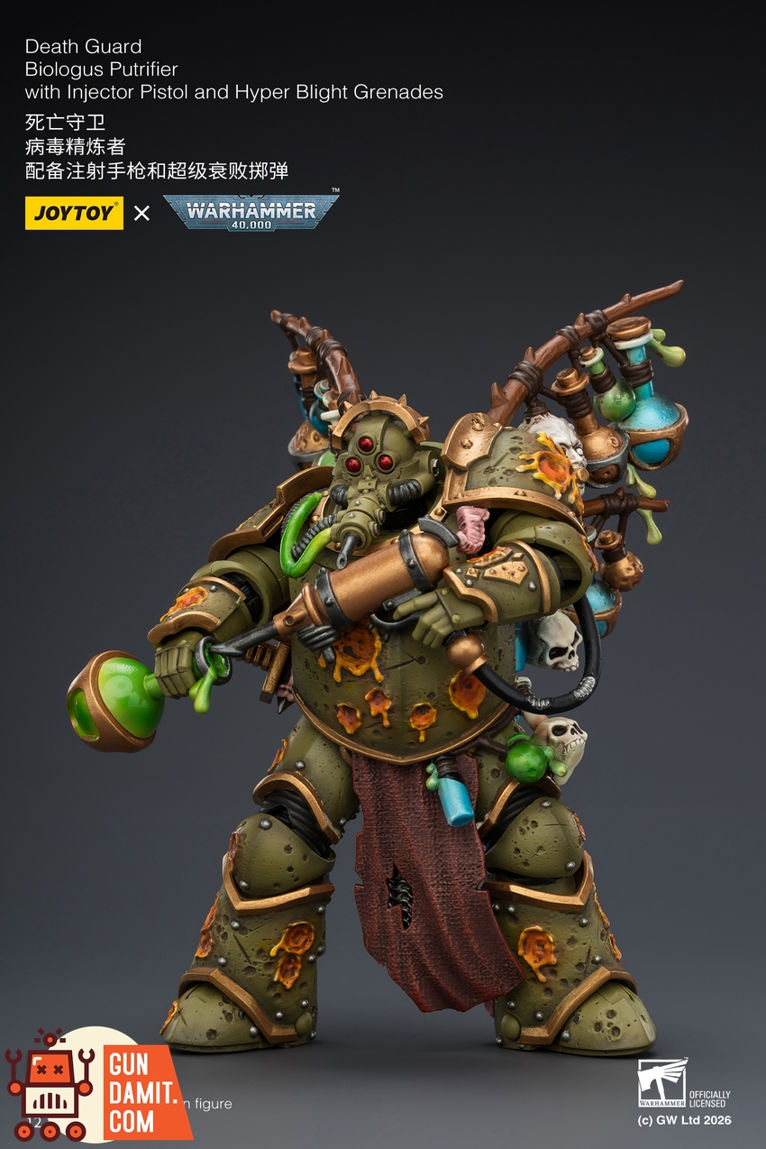 JoyToy JT03981 1/18 Warhammer 40K Death Guard Biologus Putrifier with Injector Pistol and Hyper Blight Grenades - View 7 JoyToy JT03981 1/18 Warhammer 40K Death Guard Biologus Putrifier with Injector Pistol and Hyper Blight Grenades - View 7