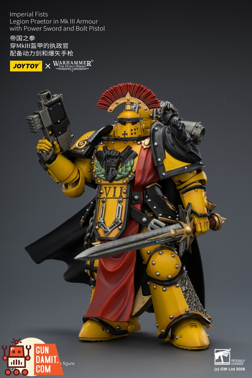 JoyToy JT04216 1/18 Warhammer The Horus Heresy Imperial Fists Legion Praetor in Mk III Armour with Power Sword and Bolt Pistol - View 3 JoyToy JT04216 1/18 Warhammer The Horus Heresy Imperial Fists Legion Praetor in Mk III Armour with Power Sword and Bolt Pistol - View 3