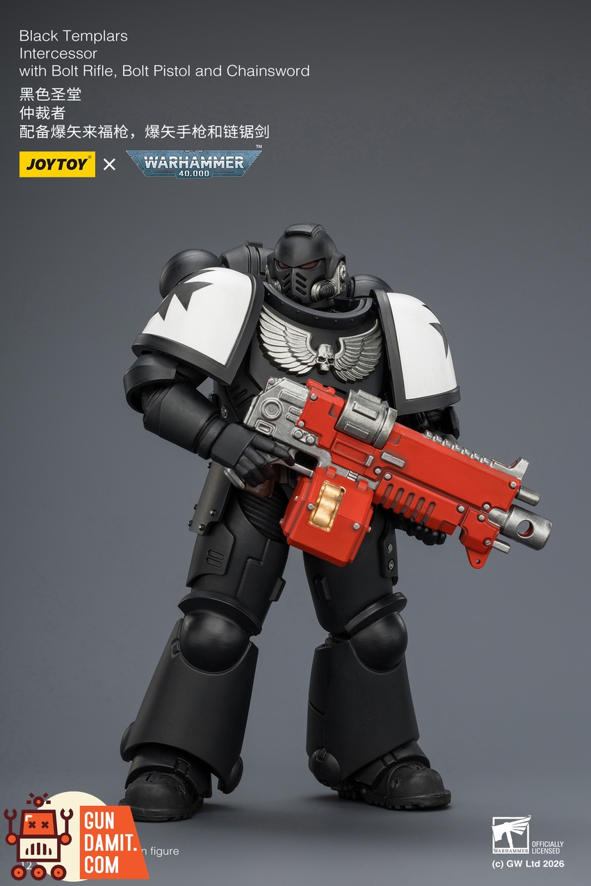 JoyToy JT03905 1/18 Warhammer 40K Black Templars Intercessor with Bolt Rifle, Bolt Pistol and Chainsword - View 3 JoyToy JT03905 1/18 Warhammer 40K Black Templars Intercessor with Bolt Rifle, Bolt Pistol and Chainsword - View 3
