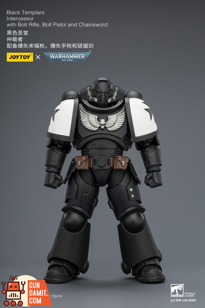 JoyToy JT03905 1/18 Warhammer 40K Black Templars Intercessor with Bolt Rifle, Bolt Pistol and Chainsword - View 1 JoyToy JT03905 1/18 Warhammer 40K Black Templars Intercessor with Bolt Rifle, Bolt Pistol and Chainsword - View 1