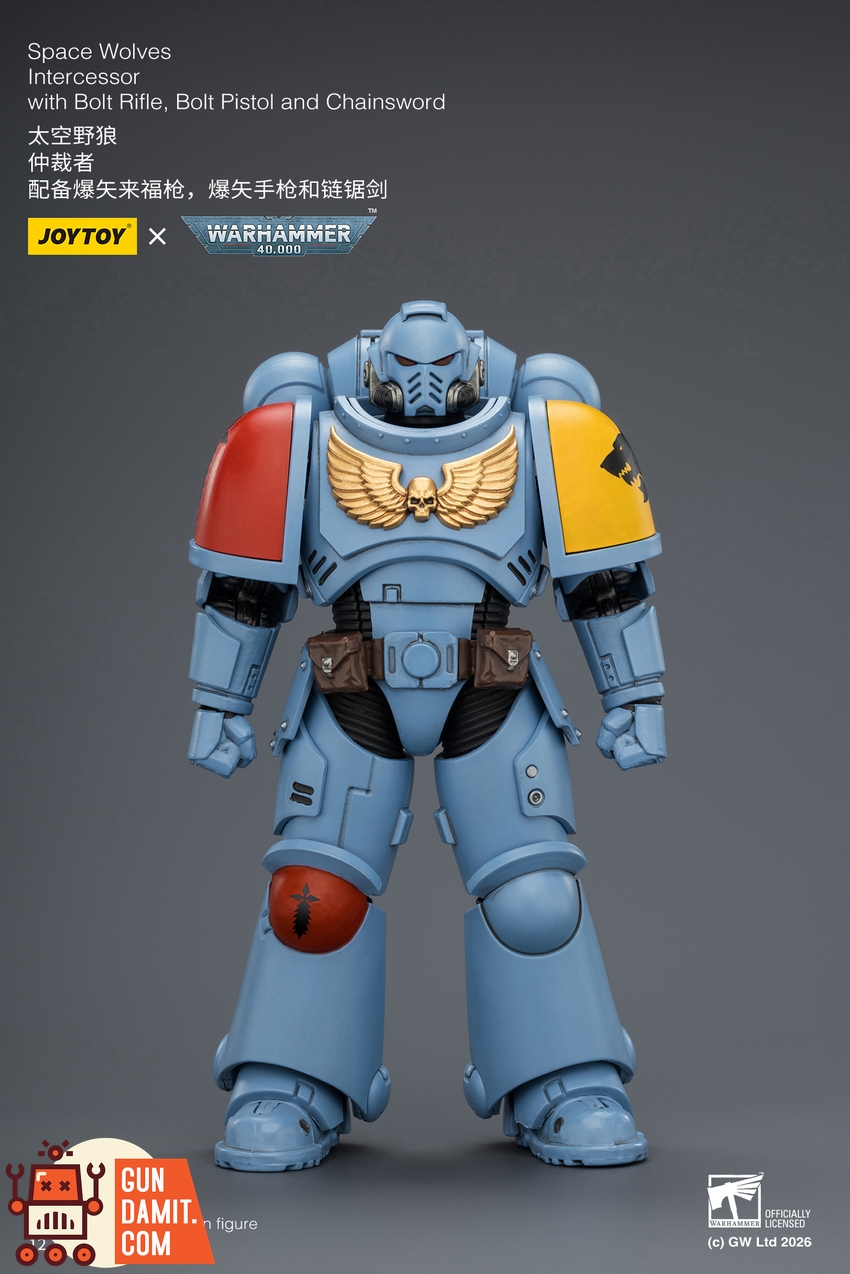 JoyToy JT03851 1/18 Warhammer 40K Space Wolves Intercessor with Bolt Rifle, Bolt Pistol and Chainsword - View 1 JoyToy JT03851 1/18 Warhammer 40K Space Wolves Intercessor with Bolt Rifle, Bolt Pistol and Chainsword - View 1