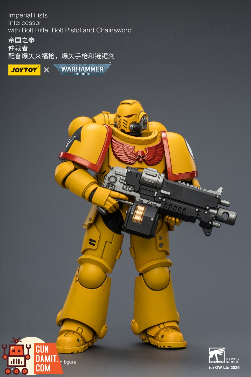 JoyToy JT03844 1/18 Warhammer 40K Imperial Fists Intercessor with Bolt Rifle, Bolt Pistol and Chainsword - View 3 JoyToy JT03844 1/18 Warhammer 40K Imperial Fists Intercessor with Bolt Rifle, Bolt Pistol and Chainsword - View 3