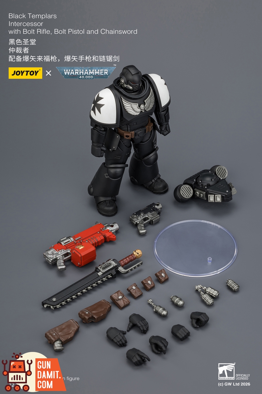 JoyToy JT03905 1/18 Warhammer 40K Black Templars Intercessor with Bolt Rifle, Bolt Pistol and Chainsword - View 10 JoyToy JT03905 1/18 Warhammer 40K Black Templars Intercessor with Bolt Rifle, Bolt Pistol and Chainsword - View 10